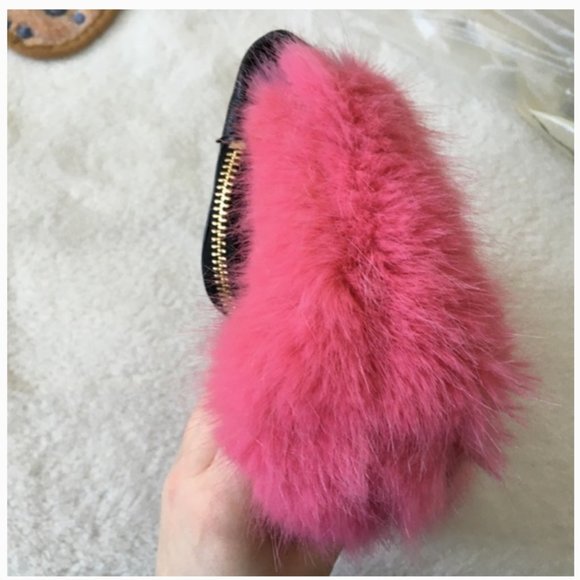 kate spade evening belles steffe faux fur pink black leather clutch purse bag - Picture 10 of 16